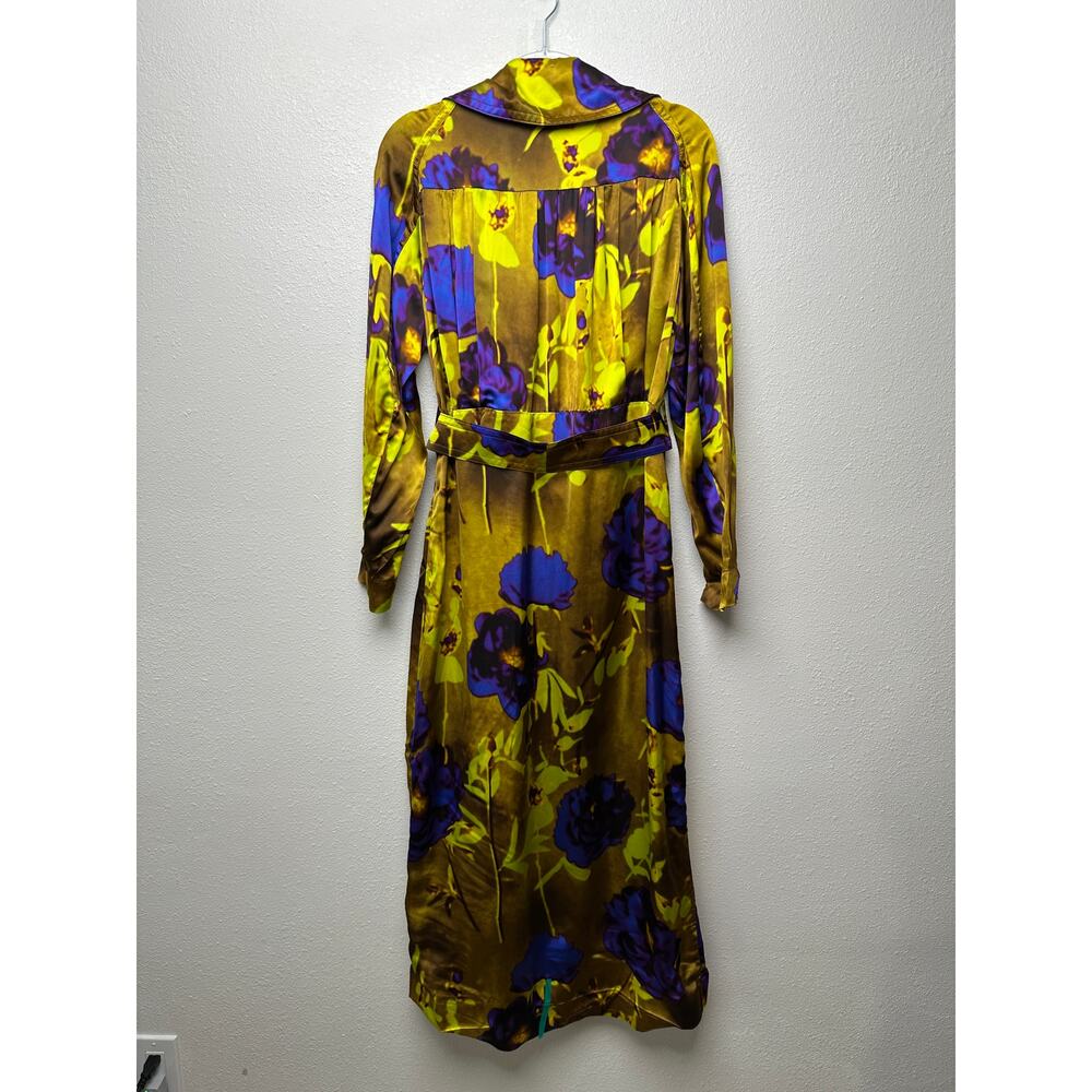 Dries Van Noten floral satin trench coat yellow women US 8 double-breasted - Picture 7 of 15